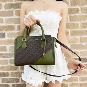 Michael Kors Hope Medium Small Satchel Crossbody Brown & Evergreen Green MK